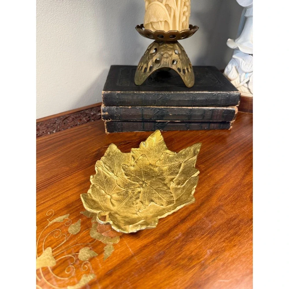 Vintage Brass Ivy‎ Leaf Dish • Cambron Solid Brass Trinket Tray Catchall